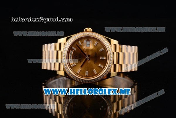 Rolex Day-Date Swiss ETA 2836 Automatic Yellow Gold Case/Bracelet with Yellow Gold Dial and Diamonds Bezel Stick Markers (BP) - Click Image to Close